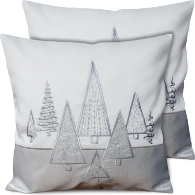 Produktbild von 2er Set Kissenhüllen 40x40 cm weiß mit Tannenbaum als Weihnachts-Deko