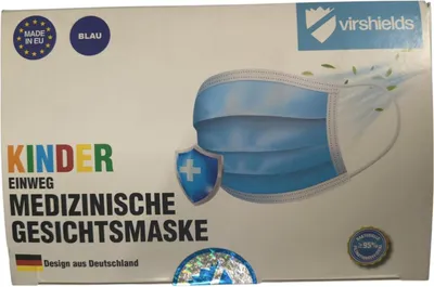 Produktbild von Kinder-Mundschutz 3W Einweg, 3-lagig, blau, 50 Stück – Virshields medizinische Schutzmaske