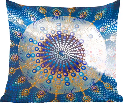 Produktbild von MuchoWow® Zierkissen Sofakissen Wohnzimmer Dekokissen 45x45 cm Kreis - Mandala - Blau - Gelb - Schlafpolster - Polster für das Sofa