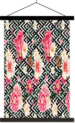 Produktbild von MuchoWow® Textilposter Blumen - Schmetterling - Pastell 60x90 cm mit schwarzem Rahmen - Poster Wohnzimmer