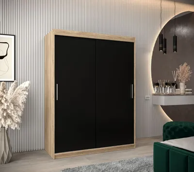 Produktbild von Schwebetürenschrank mit einer Breite von 150 cm TIMEA – Eiche Sonoma / Schwarz