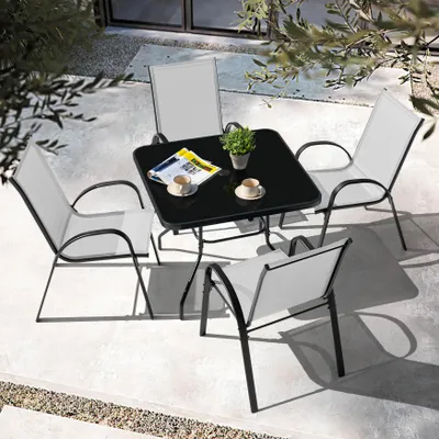 Produktbild von Garten-Essgruppe, Esstisch und 4 stapelbare Gartenstühle (5er-Set)