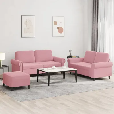 Obrázok produktu pre Maison Exclusive – 3-dielna sedacia súprava s vankúšmi z ružového zamatu