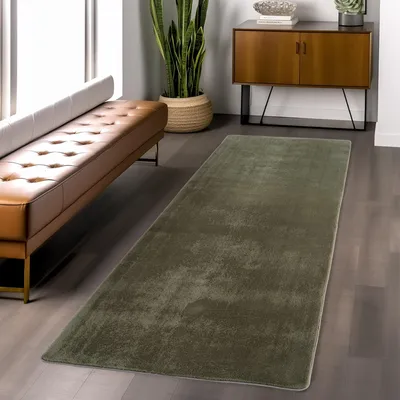 Zdjęcie produktu dla Ayyildiz | Dywan Pluszowy Joy - 80 cm x 250 cm - Zielony - Antypoślizgowy - Miękki i Elegancki