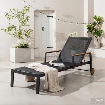 Produktbild von home24 Gartenliege mit Gitterstoff - Textilene / Aluminium - Schwarz / Braun