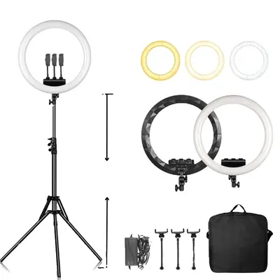Produktbild von Ringlicht, dimmbare LED-Lampe, USB-Ladung, 184cm Stativ Schwarz
