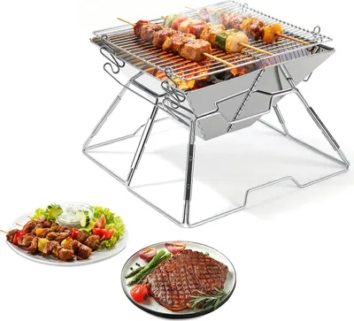 Image de Barbecue à charbon pliable Izrielar Barbecue compact en acier inoxydable 304 Portable pour cuisiner en plein air 31 x 31 cm