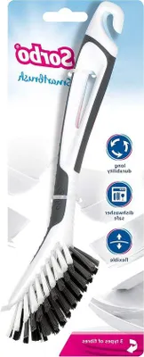 Immagine prodotto di Spazzola per piatti resistente con impugnatura antiscivolo - resistente al calore - 1 pezzo - grigia - 6 x 10 x 26 cm