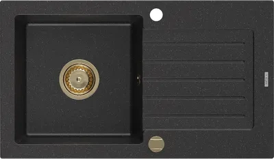 Produktbild von Mexen Pablo Granitspüle mit einem Becken und einer Abtropffläche 752 x 436 mm, Schwarz/Silbermetallic, Siphon Gold - 6510751010-