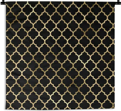 Produktbild von MuchoWow® Wandteppich Wandbehang Muster - Gold - Schwarz 150x150 cm Tapisserie Dekoration Wandtuch - Wohnaccessoires - Modernes