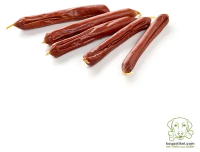 Produktbild von Kausnack für Hunde Bockwurst Ente aus 97% Ente 100g ca. 15cm lang ohne chemische Zusätze