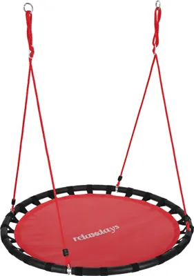 Image de Balançoire nid Relaxdays, balançoire suspendue ronde, pour enfants et adultes, réglable, d'extérieur, Ø : 120 cm, jusqu'à 100 kg, rouge