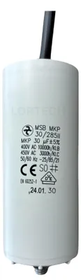 Kondensator 30 µF 450 V, Kabel 250 mm, für Motor/Pumpe