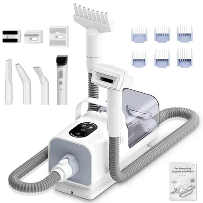 Produktbild von CkeyiN 8-in-1 Profi Haustierpflegeset Hundeschermaschine mit 11kpa-Staubsauger Tierhaargebläse Entwirrungskamm Abnehmbare Hundehaarschneidemaschine