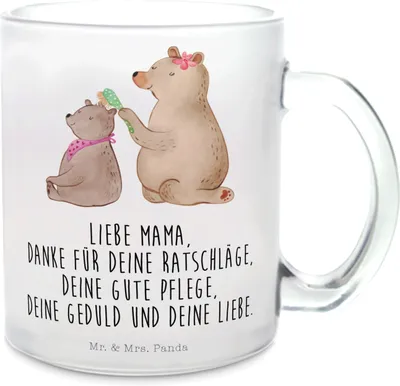 Produktbild von Mr. & Mrs. Panda Tee Tasse Bär Kind - Transparent - Geschenk, Teetasse Glas, aus, Muttertag, Pott, Tochter, Bären, Motivtasse, Mutter, Mom