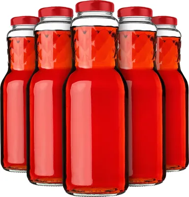 Produktbild von KADAX Glasflaschen 1L, Rot 5 Stück, Saftflaschen mit Schraubverschluss fi53mm, leere Flaschen zum Einkochen & Befüllen, Einmachflaschen für Saft, Weithalsflasche