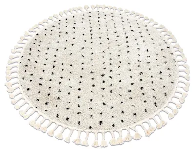 Zdjęcie produktu dla Dywan BERBER SYLA B752 koło kropki krem Frędzle berberyjski marokański shaggy beżowy koło 120 cm