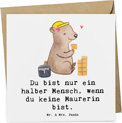 Produktbild von Mr. & Mrs. Panda Deluxe Karte Maurerin Herz - Weiß - Geschenk, faltkarte, Klappkarte, Grußkarte, Spruch, Gesellenprüfung, Witzig, Handwerkerin, anlasskarte, Lustig