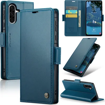 Image de Etui pour Samsung Galaxy A36, carte de blocage RFID, étui en cuir avec fonction Stand Bleu