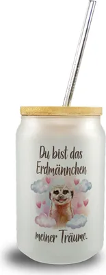 Produktbild von Erdmännchen meiner Träume Trinkglas mit Bambusdeckel