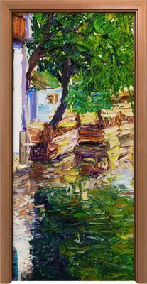 Produktbild von Türposter 90x200 cm Türaufkleber Türtapete Türfolie Klebefolie Deko Malerei Dorf Chinesisches Boot