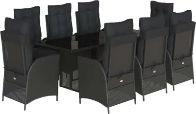 Produktbild von （Robust Möbel） 9-tlg. Garten-Essgruppe - elegantes Design - Sitzgruppe/Gartenmöbel-Set - mit Kissen Schwarz Poly Rattan - Terassenmöbel DEMöbel948976