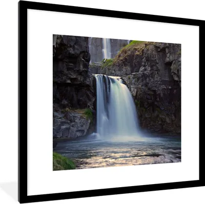 Produktbild von MuchoWow® Gerahmtes Poster Wasserfall - Wasser - Felsen 40x40 cm - Poster mit Schwarzem Bilderrahmen Wandposter Rahmen Foto Bilder - Poster - Plakat im Rahmen