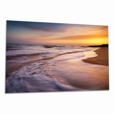 Produktbild von Wallario Herdabdeckplatte aus Glas, Größe 80 x 52 cm 1-teilig, Motiv Sonnenuntergang am Strand - Abendspaziergang