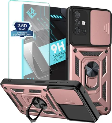 Produktbild von Armor Handyhülle für Samsung Galaxy A51 mit 9H Displayglas Displayschutz Kameraschutz Handy Panzer Case Cover Schutzhülle Outdoor Farbe: Rosegold