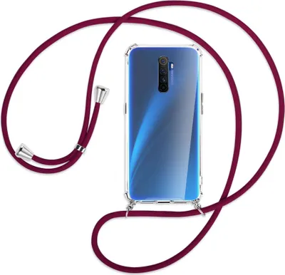 Produktbild von Handykette Backcover-Schutzhülle mit Band (Metall silberfarben) für Realme X2 Pro - dunkelrot
