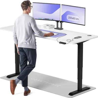 Zdjęcie produktu dla Desktronic HomePro biurko z elektryczną regulacją wysokości 200x80cm czarno-białe z funkcją pamięci, technologią antykolizyjną, portami ładowania USB-A i USB-C