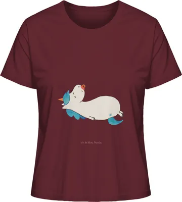 Produktbild von Mr. & Mrs. Panda Oberteil Damen Einhorn Schnuller Größe S - Burgundy - Geschenk, Baumwoll T-Shirt, Baby, Einhörner, Mutter, Geburt, Unicorn, Geburtstag, Basic, shirt