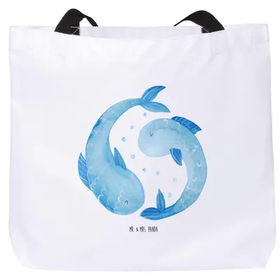 Produktbild von Mr. & Mrs. Panda Tote Bag Sternzeichen Fische - Weiß - Geschenk, Sternbild, Fisch, Geburtstag Februar, Strandtasche, Tasche, Laptoptasche, Reisetasche, Tragetasche, März