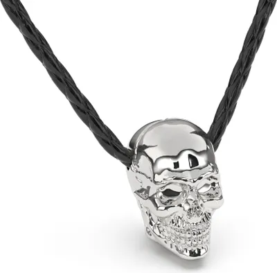 Produktbild von SERASAR | Original Lederhalskette für Herren [Skull] mit Silber Stainless Steel | Farbe: Silber | Länge: 50cm