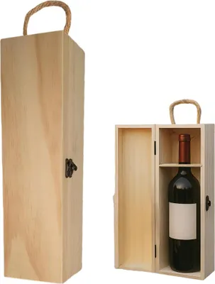 Produktbild von Holzkiste Geschenkbox Weinflasche, Weinbox Holz mit Tragegriff, Geschenkkiste Holzbox Wein, Weingeschenk Flaschenbox (1 Flasche)