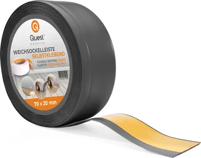Produktbild von QUEST Weichsockelleiste Selbstklebend 70x20mm, 5m, Sockelleiste Knickleiste aus PVC Kunststoff, Flexible Fußleiste, dunkles Grau
