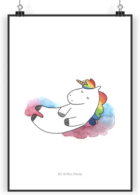 Produktbild von Mr. & Mrs. Panda Bild Einhorn Wolke 7 DIN A3 - Weiß - Geschenk, Menschen, Kunstdruck, Wanddekoration, Unicorn, Einhörner, drucke, Posterdruck, wanddeko, Lustig