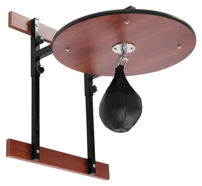 Obrázok produktu pre Stojan na speedball/speedbag – montáž na stenu – otočný o 360° – 5-stupňové nastavenie výšky – oceľ/drevo/PU – nosnosť 100 kg – čierna