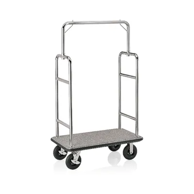 Produktbild von Gepäckwagen Edelstahl, grauer Teppich, Garderobenstange, silber, 113 x 62 x 183 cm
