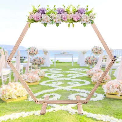 Immagine prodotto di Arco nuziale in legno - Arco esagonale - Cerimonia - Supporto per arco di palloncini - Sfondo fotografico - Arco da giardino - Bianco