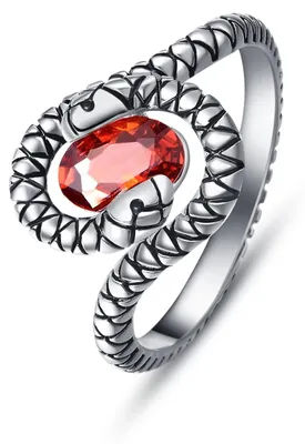 Productafbeelding van Vintage Dubbele Slangenring van 925 Sterling Zilver met Rode Granaat