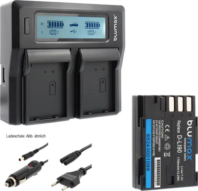Produktbild von 1x Akku + Lader für Pentax D-Li90 K-3 K3 K3II K5II K7 K-7 645D 645Z 1700 mAh