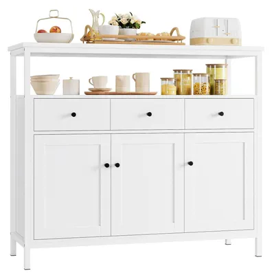 Obrázek produktu pro Komoda s 3 zásuvkami a 3 dvířky, vhodná do kuchyně, barva bílá, rozměry 108 x 38 x 98,5 cm