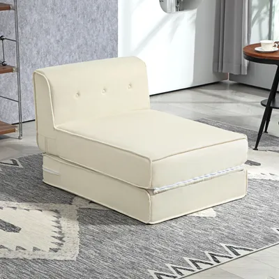 Zdjęcie produktu dla HOMCOM 2 w 1 rozkładana sofa rozkładana z wykończeniem w kolorze sztruksu, tapicerowana sofa rozkładana o nośności do 240 kg do salonu i sypialni, kremowo-biały