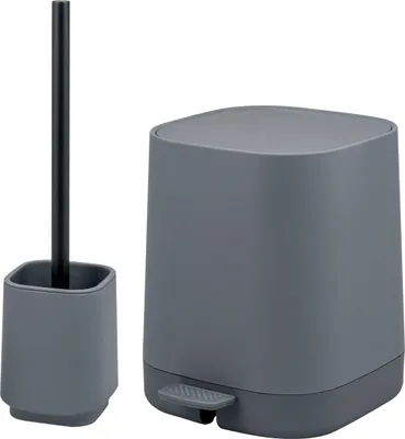 Image de Set de salle de bain eluno VALONA 2 pièces avec poubelle cosmétique 4,5 litres et ensemble WC en plastique gris