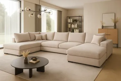 Produktbild von Ecksofa FABIO 328x182 cm mit Schlaffunktion, Bonellfederkern und Bettkasten, Farbe Beige