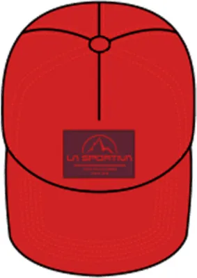 Rote Kappe "Flat Hat" von La Sportiva; mit einem Logo auf der Vorderseite.