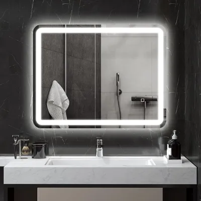 Zdjęcie produktu dla Lustro do łazienki - Lustro ścienne - Lustro LED - Lustro z oświetleniem - Lustro dotykowe - 70 x 90 cm - Antyprzeciwmgielne