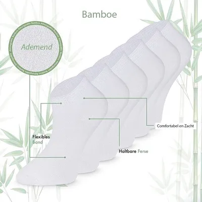 Produktbild von Bambus Socken, Sneaker Socken, 6 Paar, Damen und Herren, Kurze Socken, Antibakteriell, Weiß, 39-42