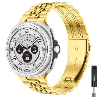 Produktbild von FFO2World 7-reihiges Edelstahl-Gliederarmband für Samsung Galaxy Watch 8 (40/44 mm) & Watch 8 Classic 46 mm – Inkl. Kürzungsset – Gold